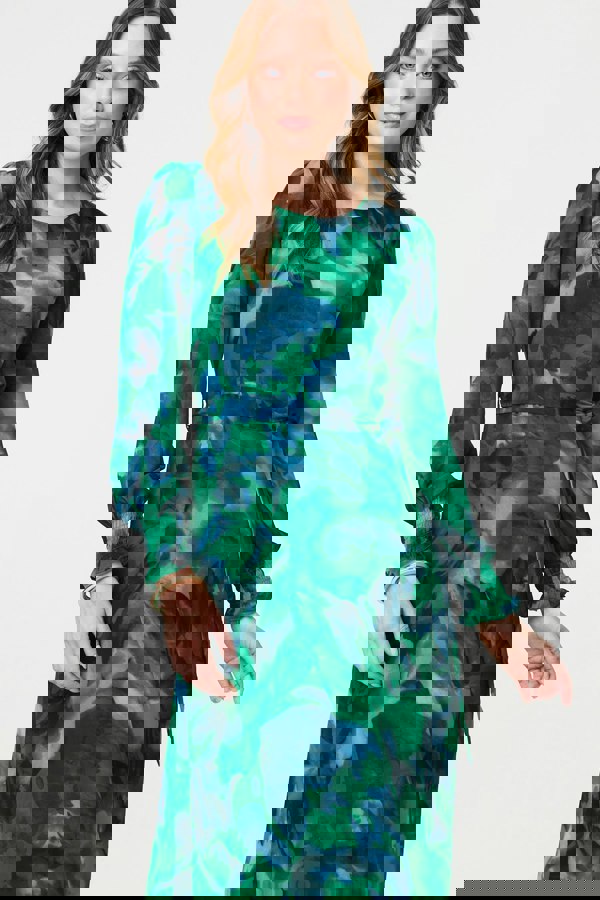 Green | Printed Long Sleeve Chiffon Midi Dress
