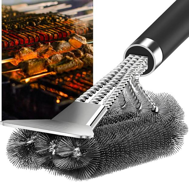 Fusion Food Care Fusion Food Wire Brush With Ergonomic Handle - Stainless Steel Helix Grill Cleaner with Scraper Bar & Ergonomic Handle