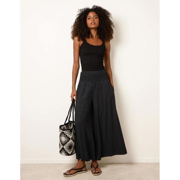 Blue Vanilla Wide Leg Shirred Waist Wavy Trousers