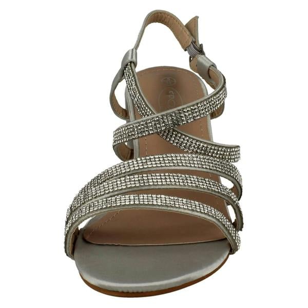 Spot On Ladies Spot On Diamante Strappy Block Heeled Sandals F12037