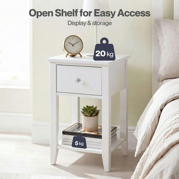 Levede Bedside Table Slim Modern End Table Drawer & Shelf Bedroom White