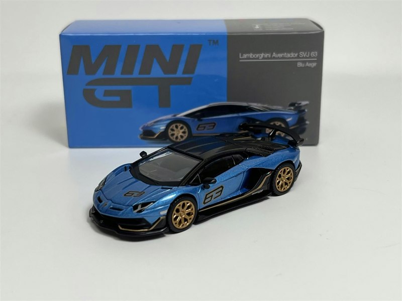 Mini GT Lamborghini Aventador SVJ 63 Blu Aegir LHD 1:64 Scale MGT00784L