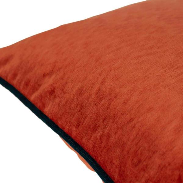 Paoletti Torto Velvet Rectangular Cushion Cover - Brick Red/Teal - 