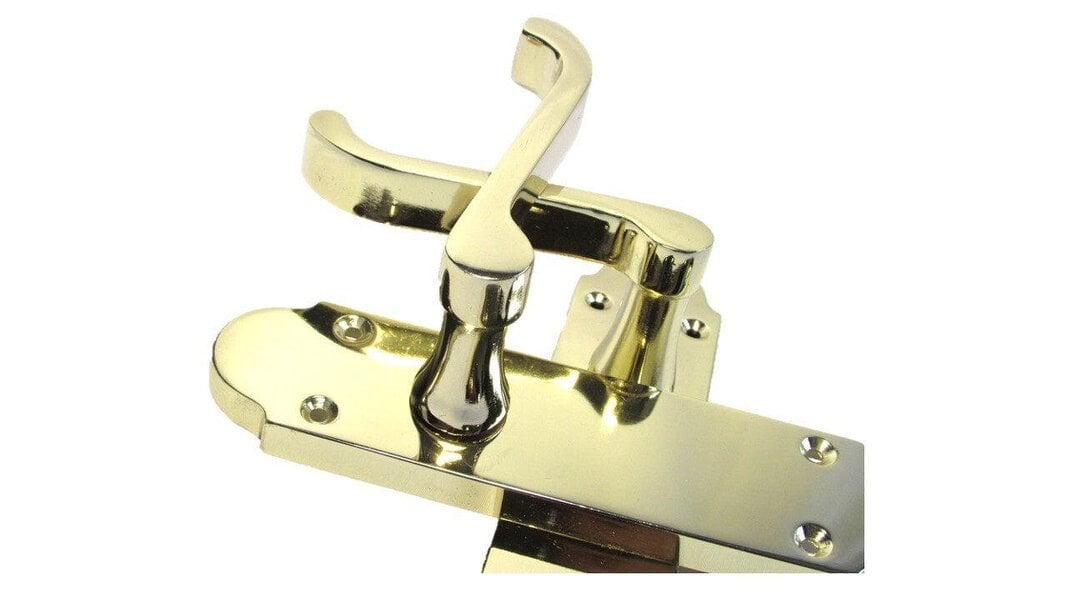 Lock & Lock Door Handle Modern Scroll Epsom Brass Polish handles, Bath Lock Latch 168 x42mm