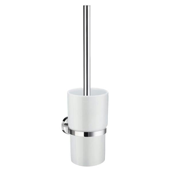 Polished chrome toilet brush with porcelain holder