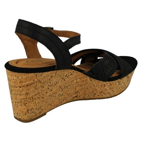 Clarks Ladies Clarks Contour Cushion Insole Cross Detailed Platform Wedge Sandals Elleri Plum