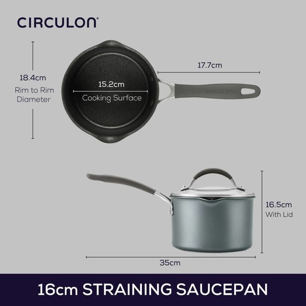 Circulon Extreme Non-Stick Straining Saucepan & Lid - 16cm