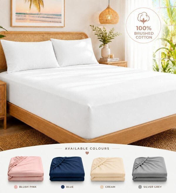 Smart Living 3 Pack Brushed Cotton Fitted Sheets – White