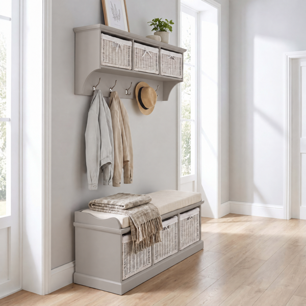 Statement Furniture Tetbury Large Hallway Set with Storage Baskets and Cushion Seat - Truffle, Beige