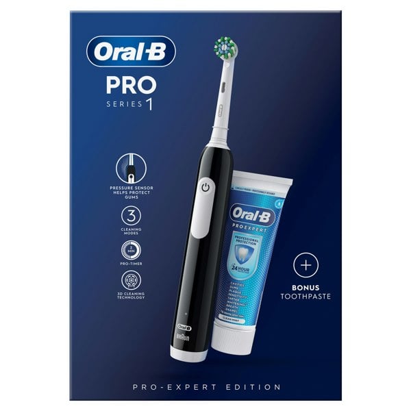 Oral-B Pro Series 1 Electric Toothbrush + Toothpaste, Designed By Braun - Black