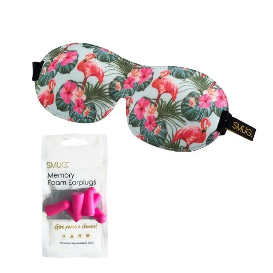 SMUG Contoured 3D Blackout Sleep Mask - Flamingo Print - Sleep Mask & Pink Earplugs