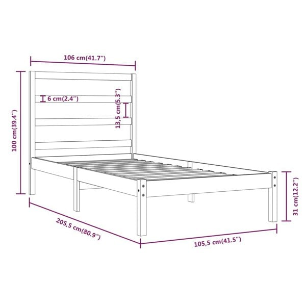 Berkfield Bed Frame Black Solid Wood Pine 100x200 cm