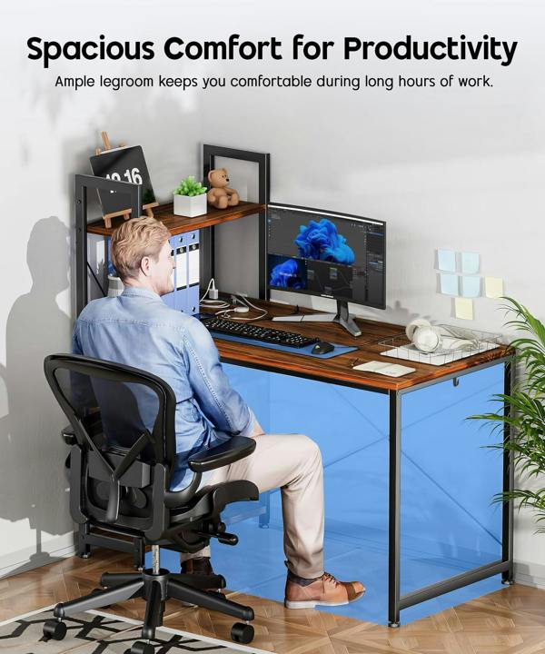 ADOV Computer Desk with Storage Shelves, 120 x 46cm Industrial Study Desk with Power Outlet for Home Office