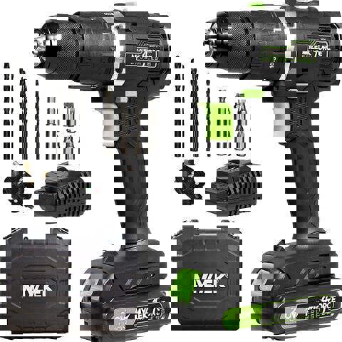 Mylek Cordless Li-ion Drill 20V Brushless Driver Impact Hammer Action Combi Set with 2.0Ah Battery And Fast Charger