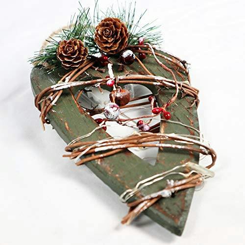 19cm Green Wooden LED Heart Hanging Ornament with Warm White Lights image 3