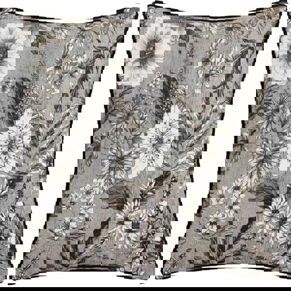 Wylder Harlington Botany Piped Velvet Floral Cushion Cover - Sepia