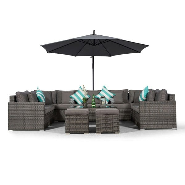 Giardino Havana 9 Seat Rattan Sofa Conversation Set w/ Coffee Table and 2 Stools