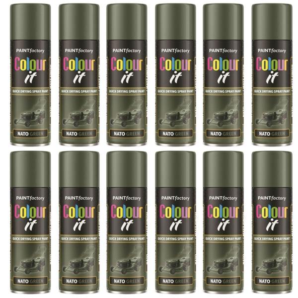 Paint Factory 12X  Nato Green Matt Spray Paint 250ml