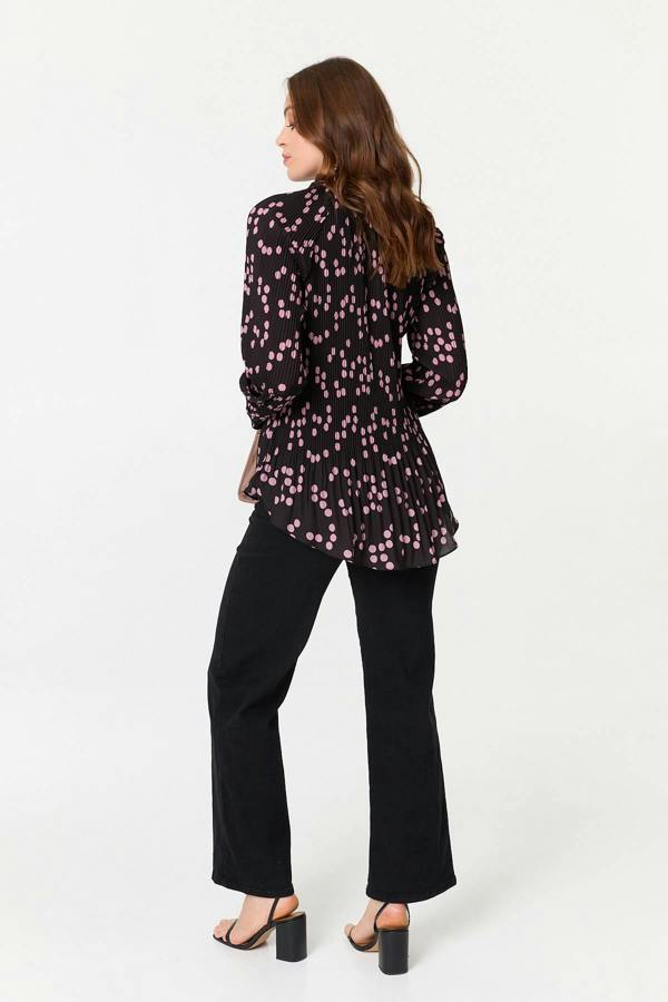Pink | Spotty Print Long Sleeve Pleated Blouse
