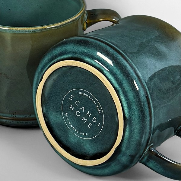 Scandi Home Set of 2 600ml Terra Fusion Reactive Glaze Teal Green Ceramic Mugs