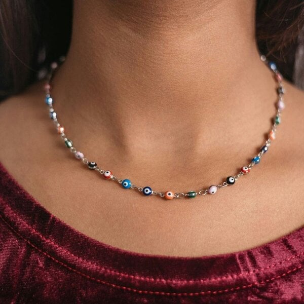 The Colourful Aura Multicolour Adjustable Evil Eye Turkish Boho Devil Eye Protection Necklace