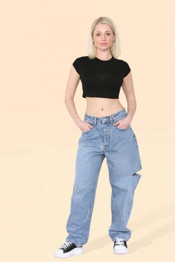 Elaina Fashion Women’s Denim Blue High Waist Loose Baggy Boyfriend Jeans