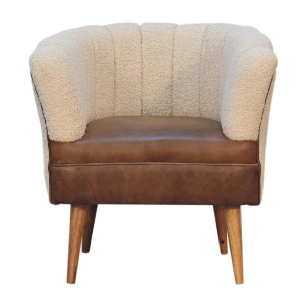 Wyld Haus Olbia Cream Boucle and Buffalo Leather Armchair