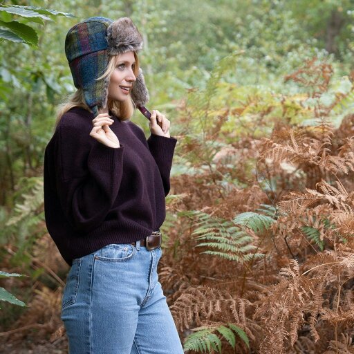 Heather Hats & Accessories Water Resistant British Waxed Cotton Trapper Hat, Satin Lining, Outdoor Wear, Lupin Blue