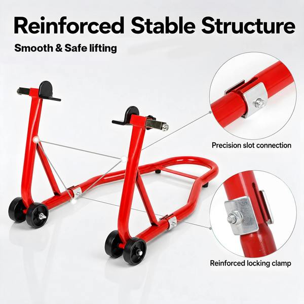 MONVELO Motorcycle Stand Heavy Duty 500KG Carbon Steel Lift Adjustable Fork Red