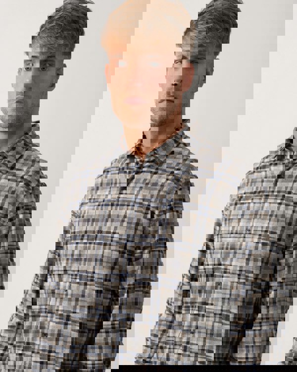 Oliver Sweeney Barnham Mens Long Sleeve Linen Shirt - Navy/Grey Check - CHO - Designer Mens Shirts