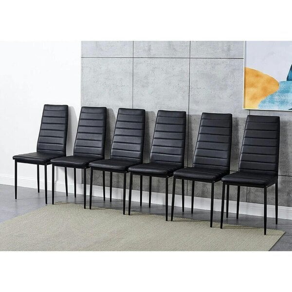 Kosy Koala Modern Dining Table Set With 6 Black Faux Leather Chairs Dining Room Furniture