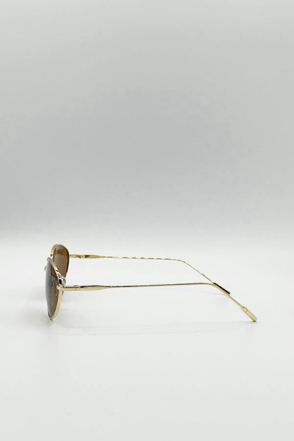 Metal Oval Cat Eye Sunglasses In Brown - svnx