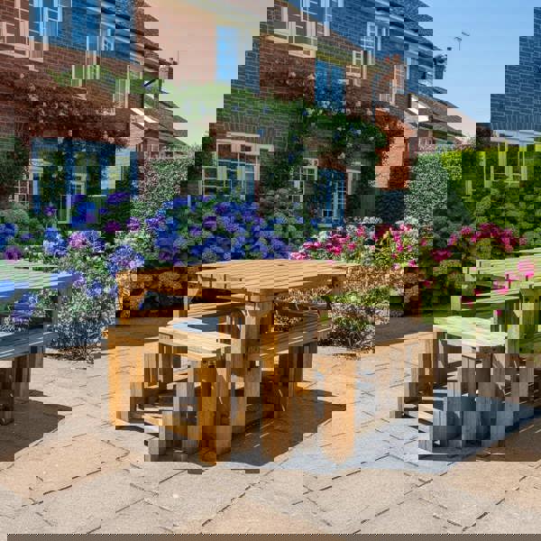 Arbor Garden Solutions QUADRUM Rounded Picnic Table With 4 Benches - Rustic Finish