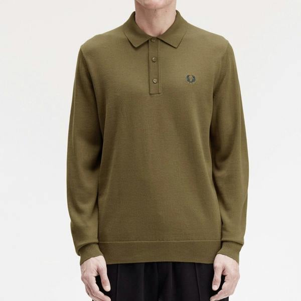 Fred Perry Knitted Merino Long Sleeve Polo Shirt