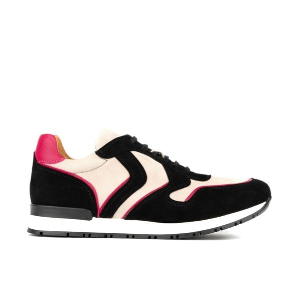 Embassy London Savana - Black & Cream & Pink - Women's athletic trainer with soft black and cream leather with pink trims