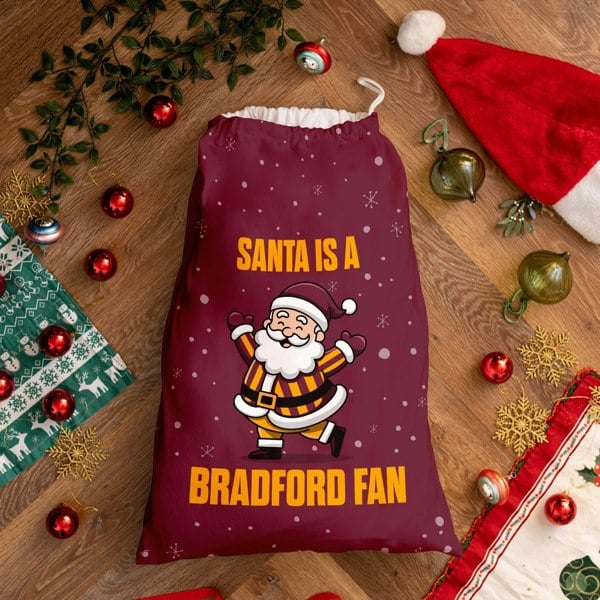 BritishmadeGifts Santa is a Bradford Fan - Football Fan Santa Sack