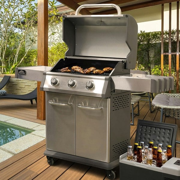 Premium 3 Burner Gas BBQ Grill & Ignition - Portable Garden Cooking - Easy Clean - LoopsDirect
