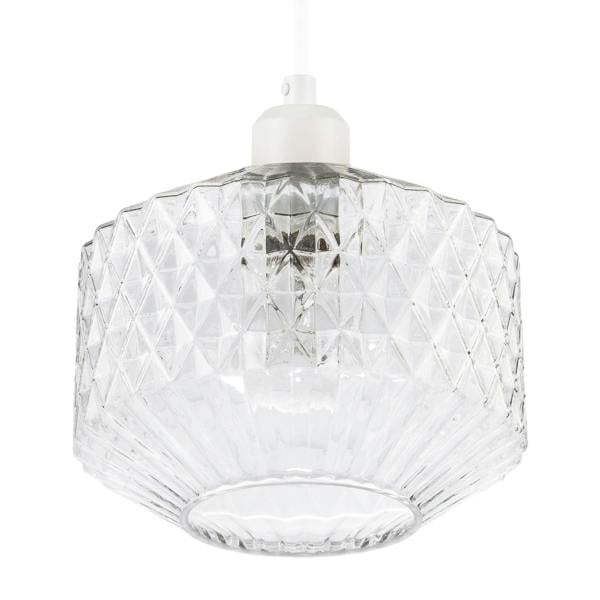 Elegant Faceted Clear Glass Pendant Shade with Diamond Cut Pattern Image 4
