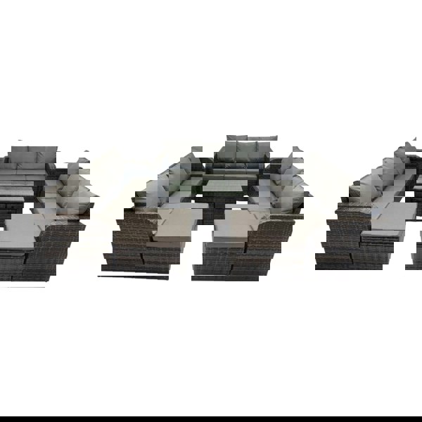 Fimous Rattan Garden Outdoor Furniture Set 3 Seater Sofa Coffee Table with 4 Footstools Dark Grey Mixed