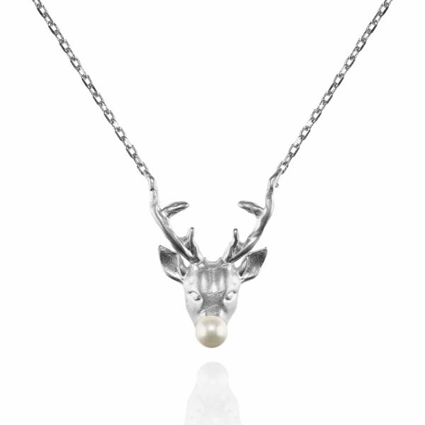 Reindeer Pendant Necklace with a Pearl - namana.london