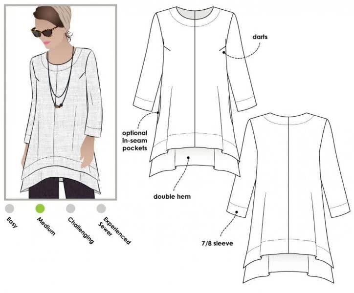 Style Arc Sewing Pattern Daisy Tunic Top - Tops, Tunics for Women - Intermediate
