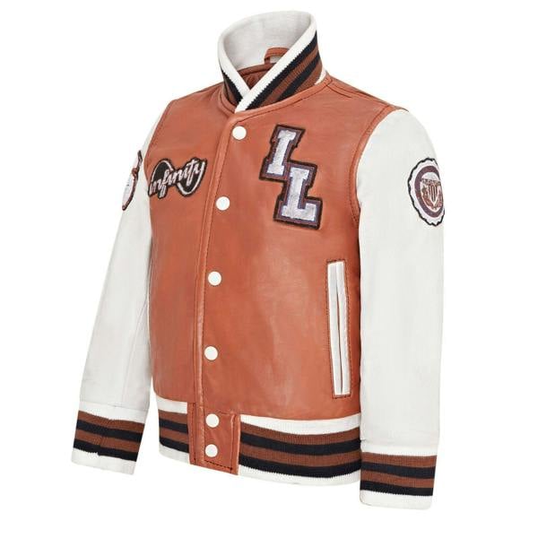 Infinity Leather Kids Letterman Leather Varsity College Bomber Jacket 3-13 yrs