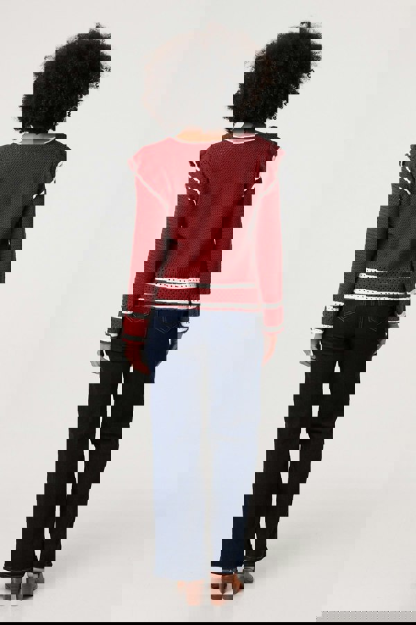 Red | Crochet Knit Frilled Hem Jumper
