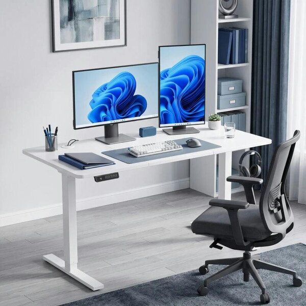 Standing Desk Memory Control Height Adjustable Desk 2 Cable Holes LED Display Sit Stand Desk White - White