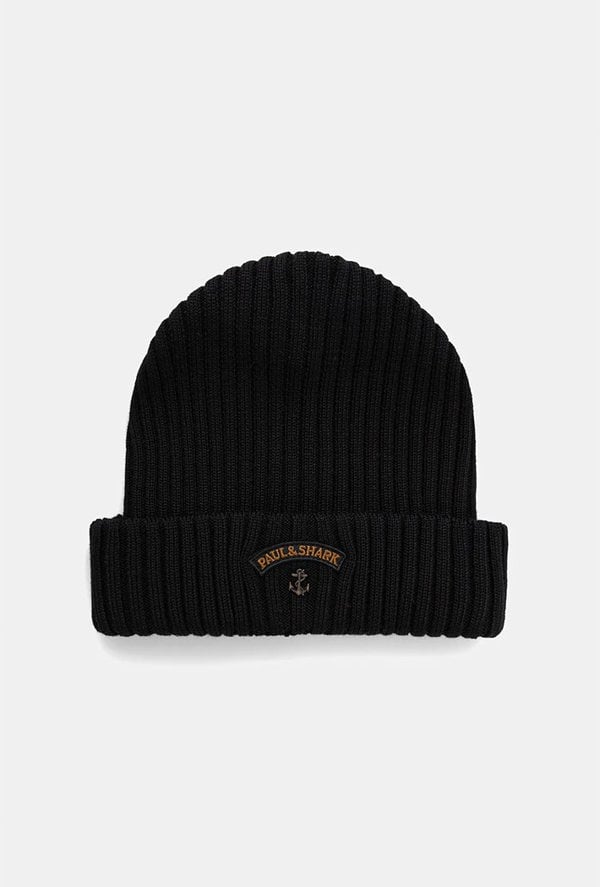 Paul & Shark Men's Ribbed Wool Beanie with Anchor Badge