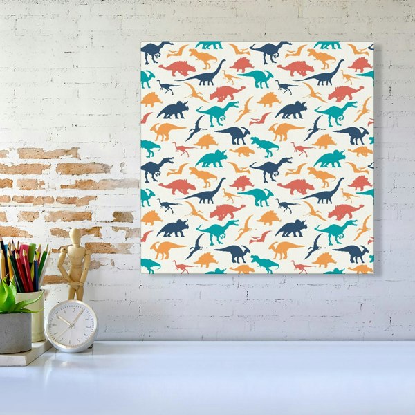 Warren Reed Multicoloured Dinosaurs Canvas