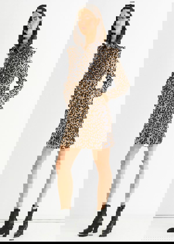 Gini London Brown Animal Print Military Mini Dress