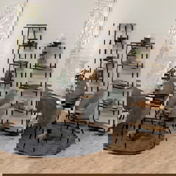 Furniture To Go Seaford Tall Black Metal Bookcase with 5 Oak Shelves