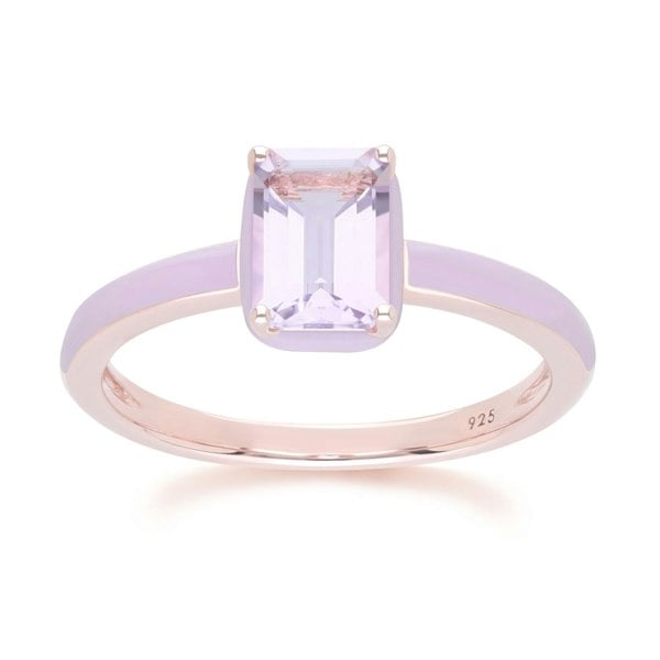 Gemondo Siberian Waltz Violet Enamel & Octagon Pink Amethyst Ring In Rose Gold Vermeil