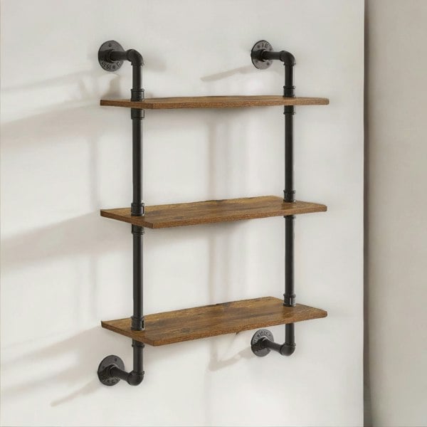 Rafaelo Mobilia Industrial Pipe Wall-Mounted 3 Tier Floating Shelves